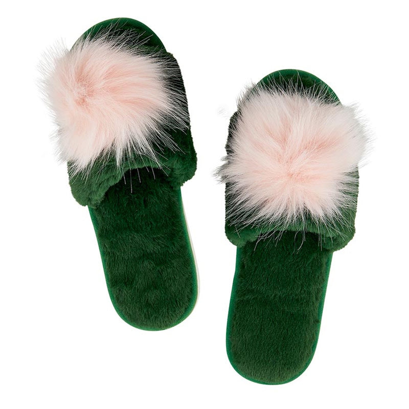 Plush Green + Pink Slippers