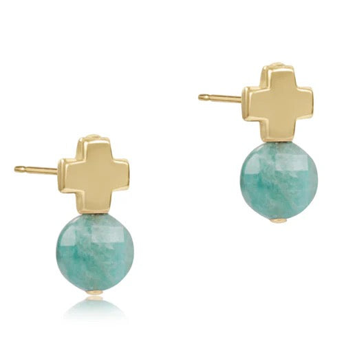 Signature Cross Gold Stud - Amazonite