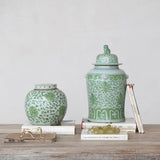 Green + White Ginger Jar