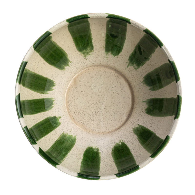 Hand Painted Green + Stoneware Serving Bowl