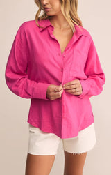 Alfie Linen Button Up - Island Pink