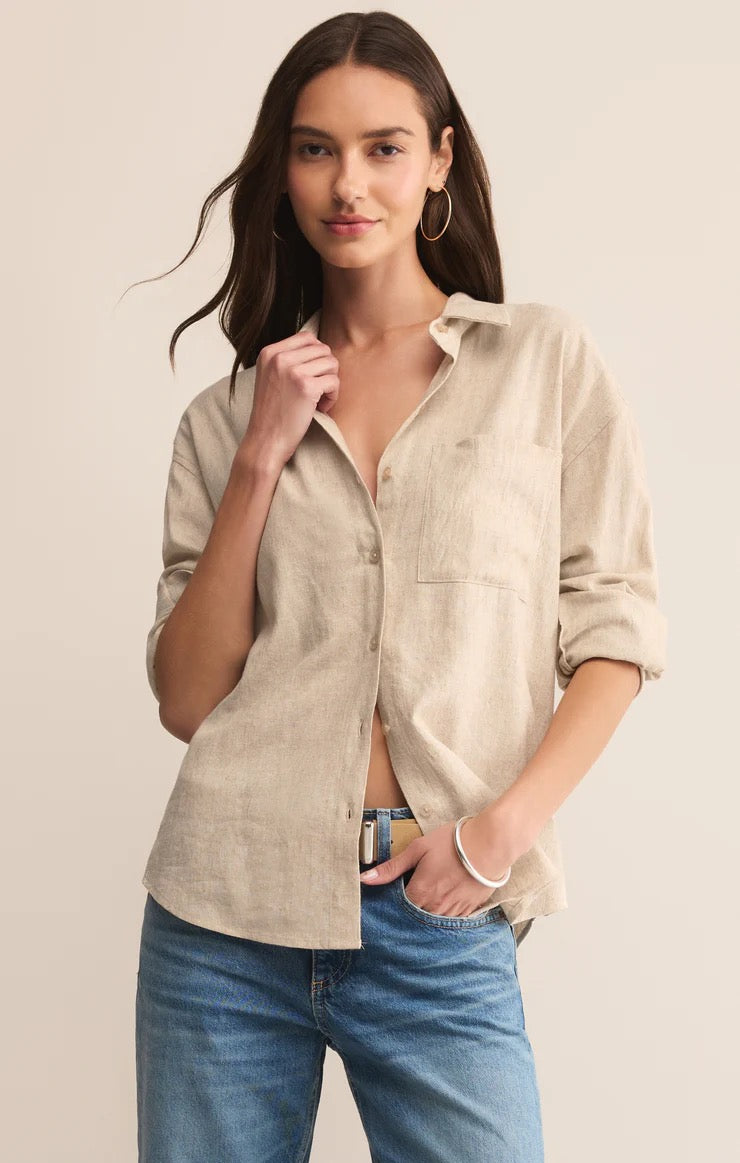 Alfie Linen Button Up - Flax