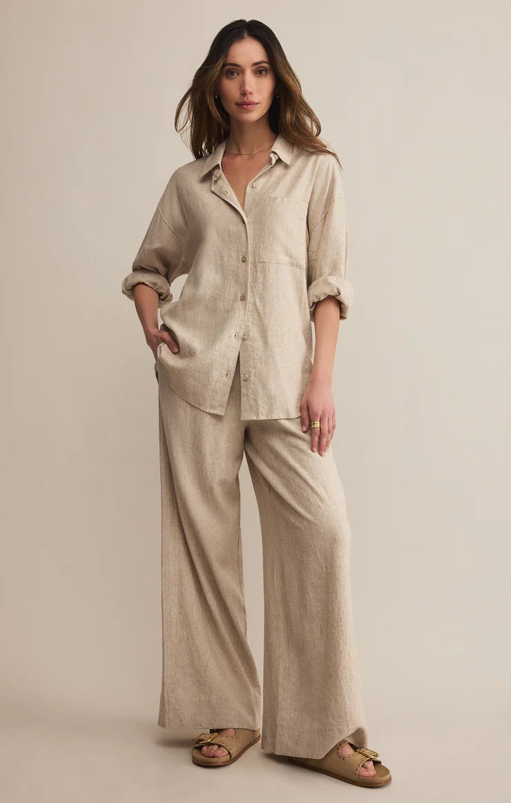 Alfie Linen Button Up - Flax