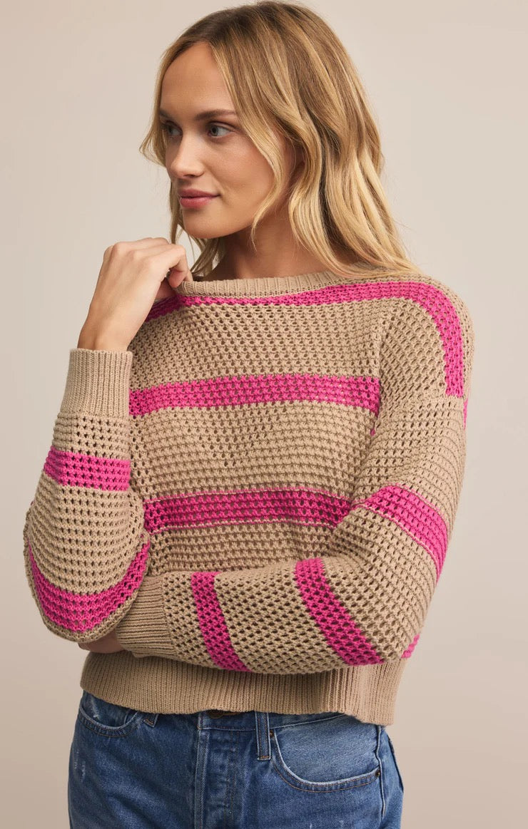 Broadbeach Striped Sweater - Biscuit