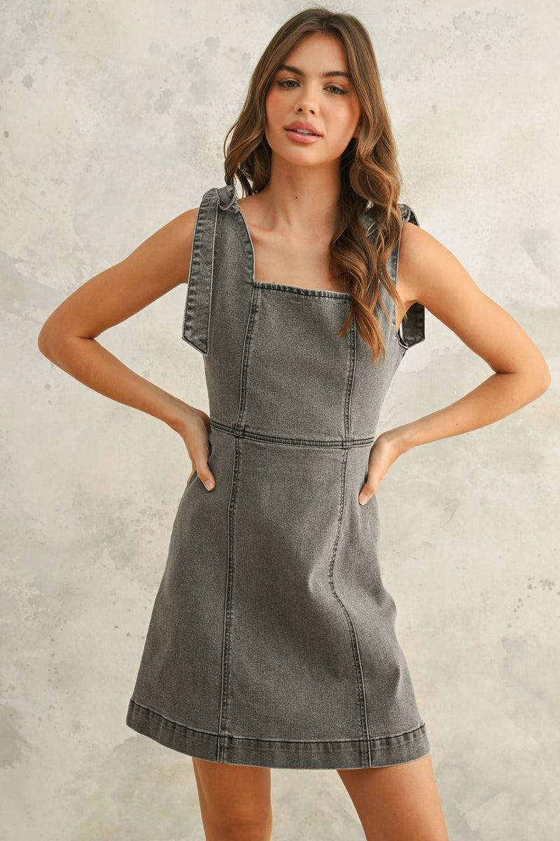 Black Washed Denim Dress