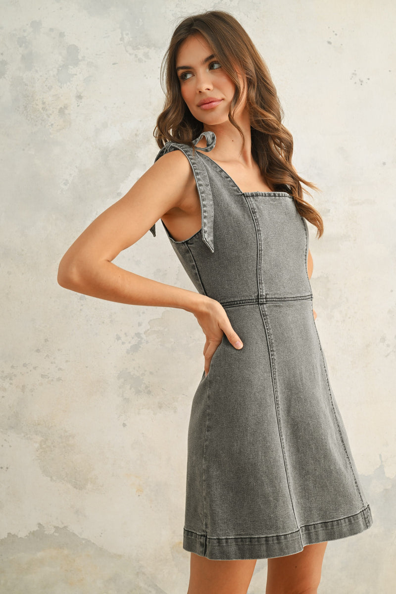 Black Washed Denim Dress