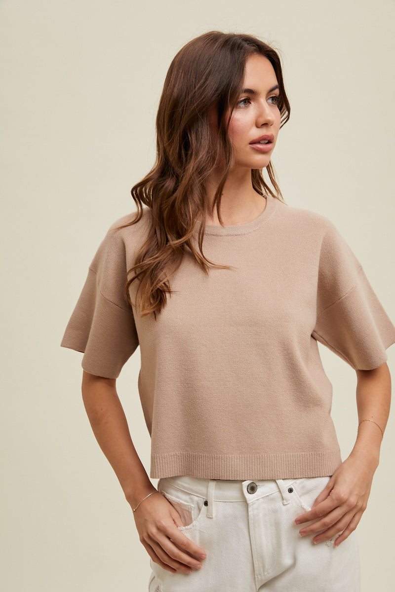 Tobi Relaxed Crop Sweater - Taupe