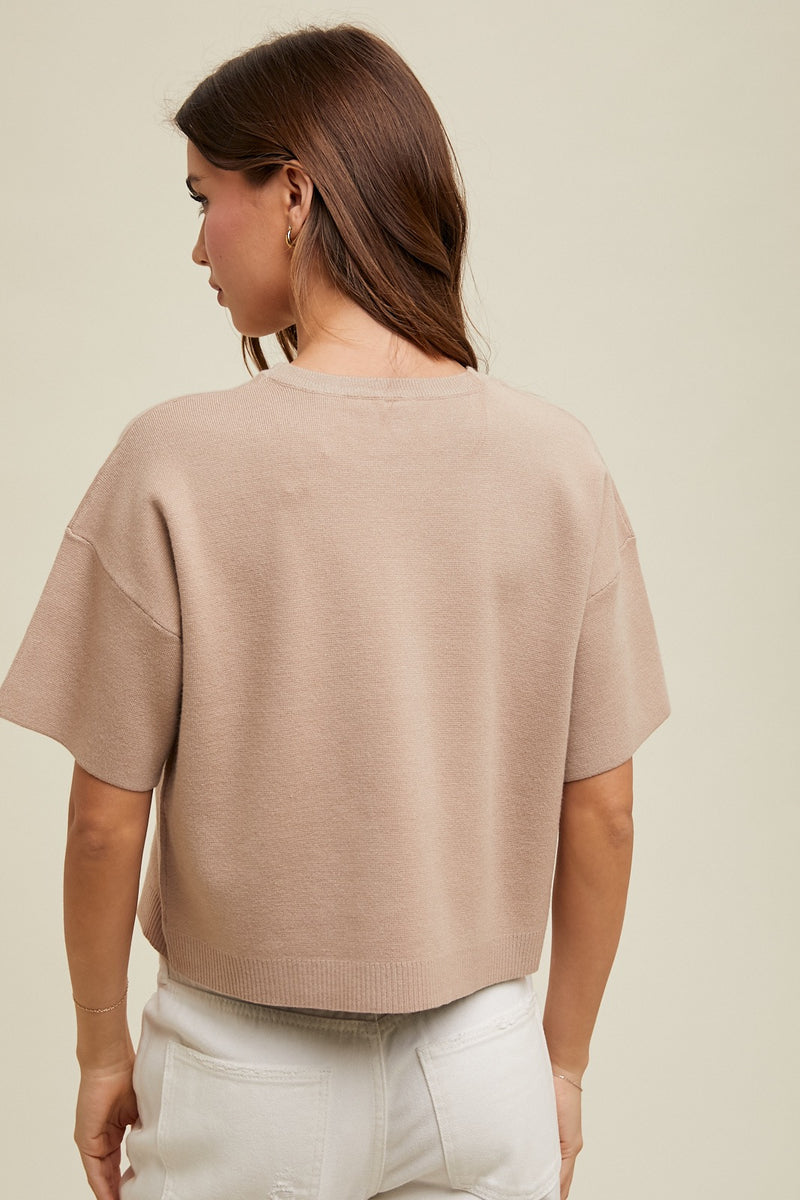 Tobi Relaxed Crop Sweater - Taupe