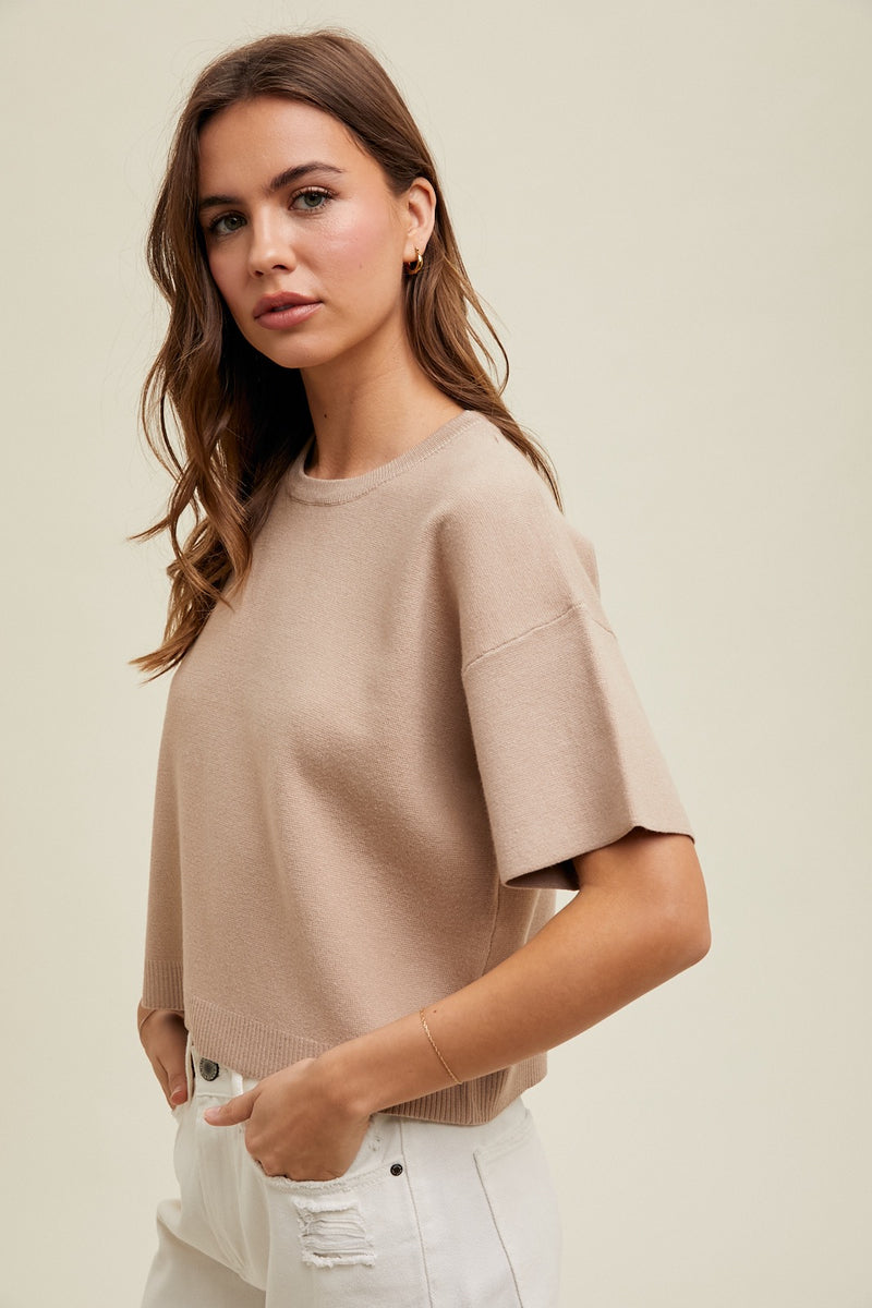 Tobi Relaxed Crop Sweater - Taupe