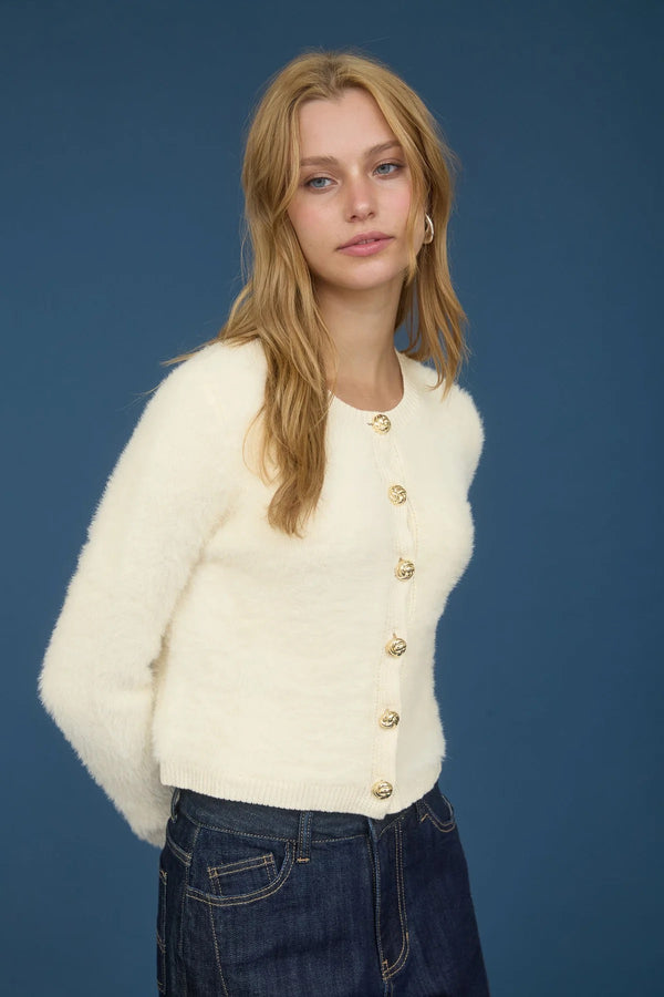 Ari Cream Cardigan + Gold Buttons