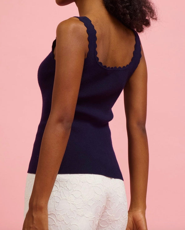 Scalloped Edge Tank Top - Navy