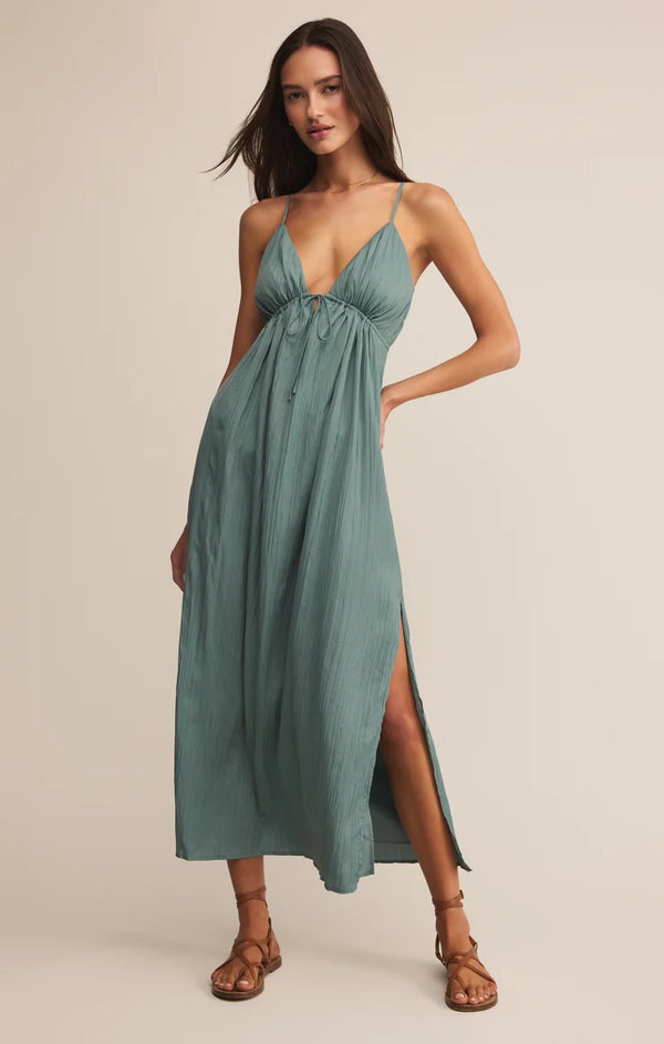 Manon Satin Maxi Dress - Sea Pine