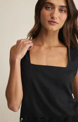 Charlene Embroidered Linen Top - Black