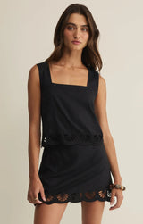 Charlene Embroidered Linen Top - Black