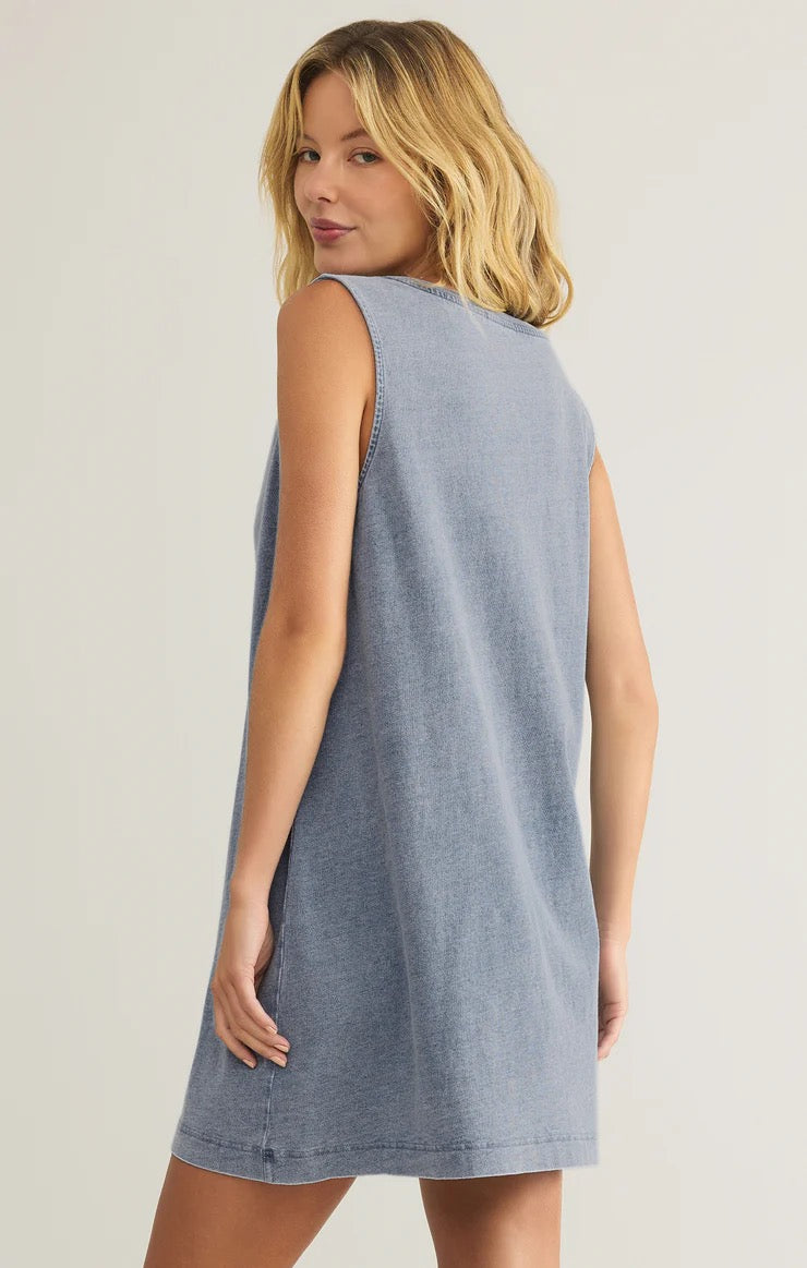 Sloane V Neck Mini Dress - Denim