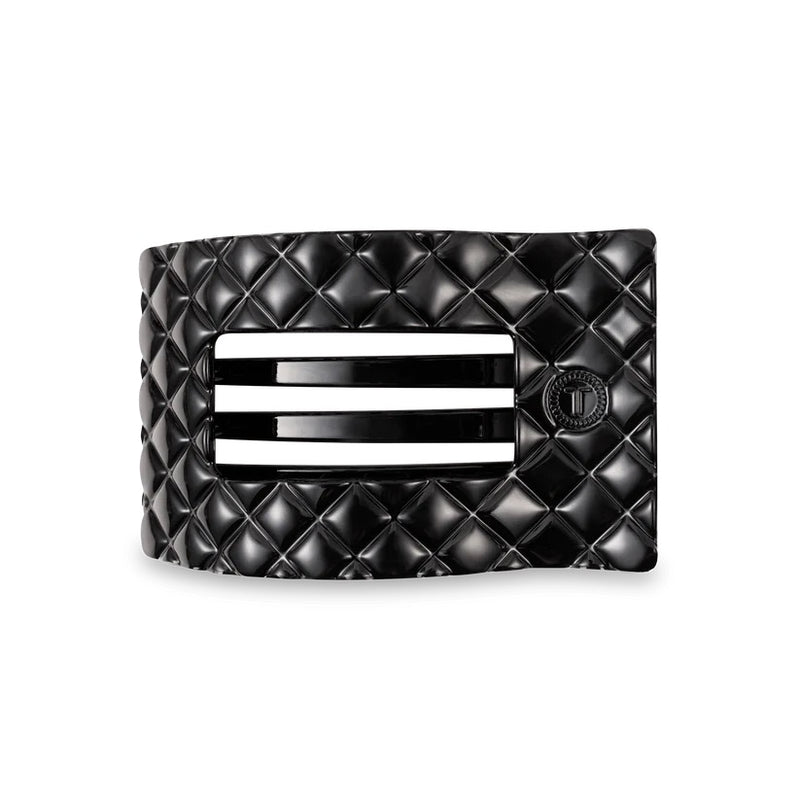 Teleties Jet Black Quilted Flat Rectangle Clip - Medium