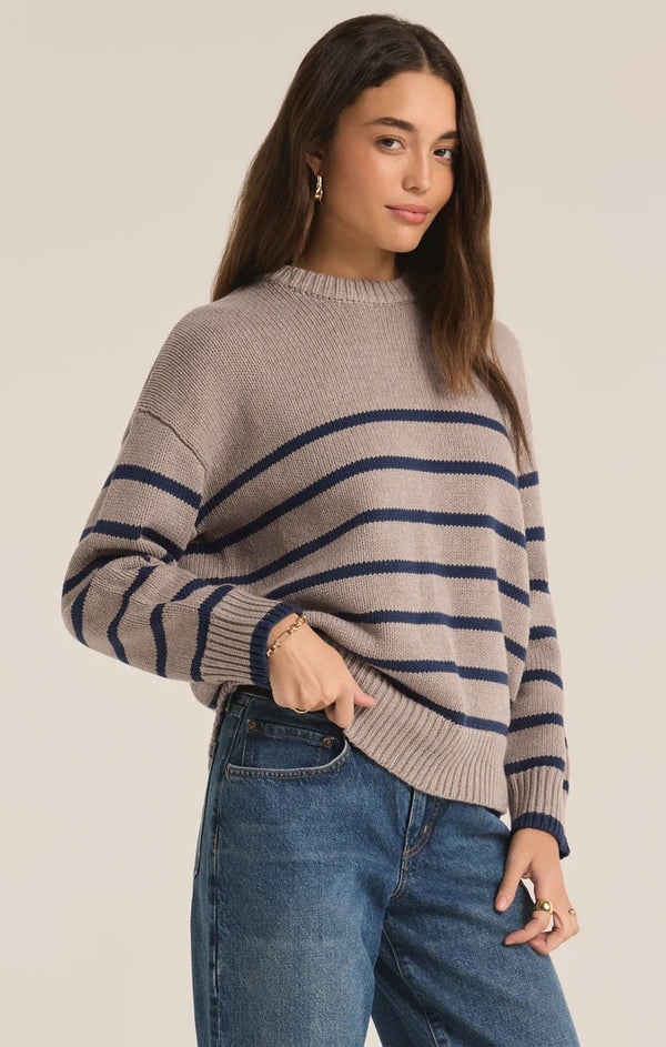 Boyfriends Stripe Sweater - Heather Taupe