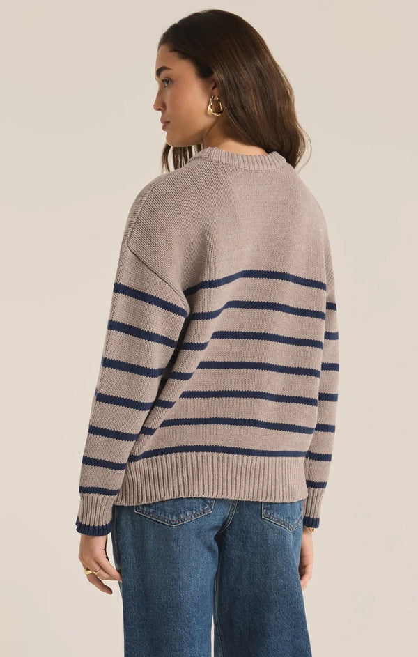 Boyfriends Stripe Sweater - Heather Taupe