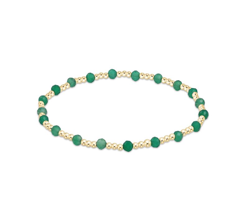 Gemstone Gold Sincerity Pattern 3mm Bead Bracelet - Green Onyx