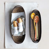 French Rattan Tray - Blue Rim