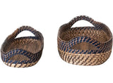 French Rattan Tray - Blue Rim