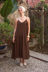 Chocolate Pintuck Maxi Dress