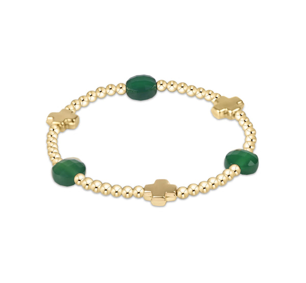 Signature Cross Admire Gold 3mm Bead Bracelet - Green Onyx