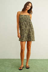 Leaf Print Easy Dress - Olive