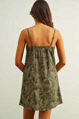 Leaf Print Easy Dress - Olive