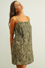 Leaf Print Easy Dress - Olive