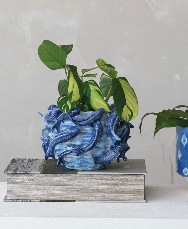 Handmade Blue Fish Planter