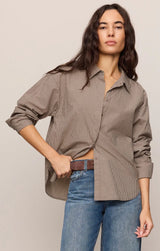 On Duty Gingham Button Up Top - Dark Chocolate