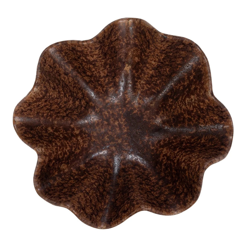 Brown Stoneware Pleated Dish