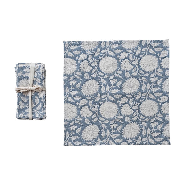 Blue Block Linen Printed Napkins Set of Four