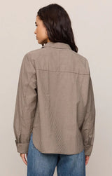 On Duty Gingham Button Up Top - Dark Chocolate