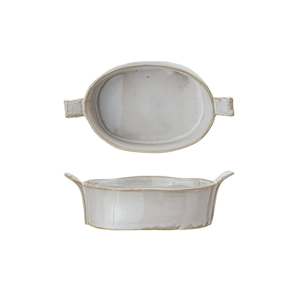 White Stoneware Mini Baker with Handles