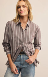 Seaport Striped Poplin Shirt - Sandalwood