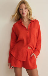The Perfect Airy Gauze Button Up - Lychee
