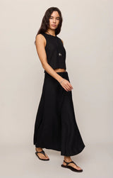 Meryl Linen Midi Skirt - Black