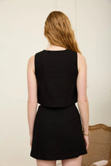 Scalloped Linen Top - Black
