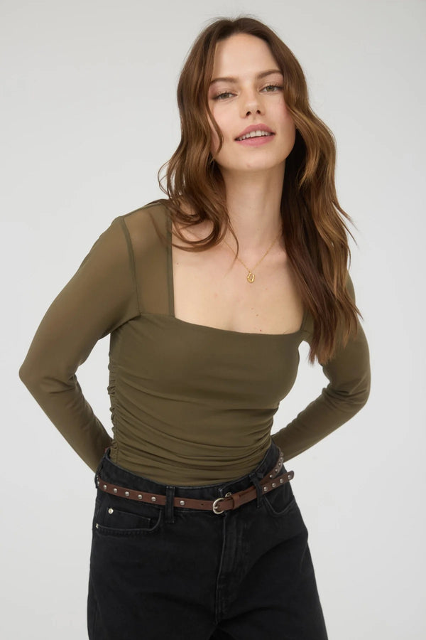 Mika Mesh Long Sleeve Top - Brown