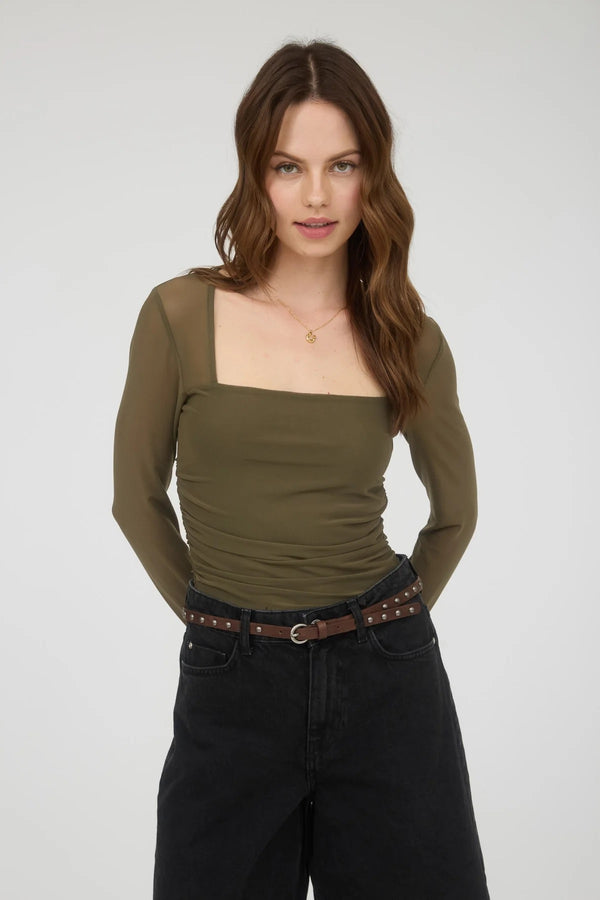 Mika Mesh Long Sleeve Top - Brown