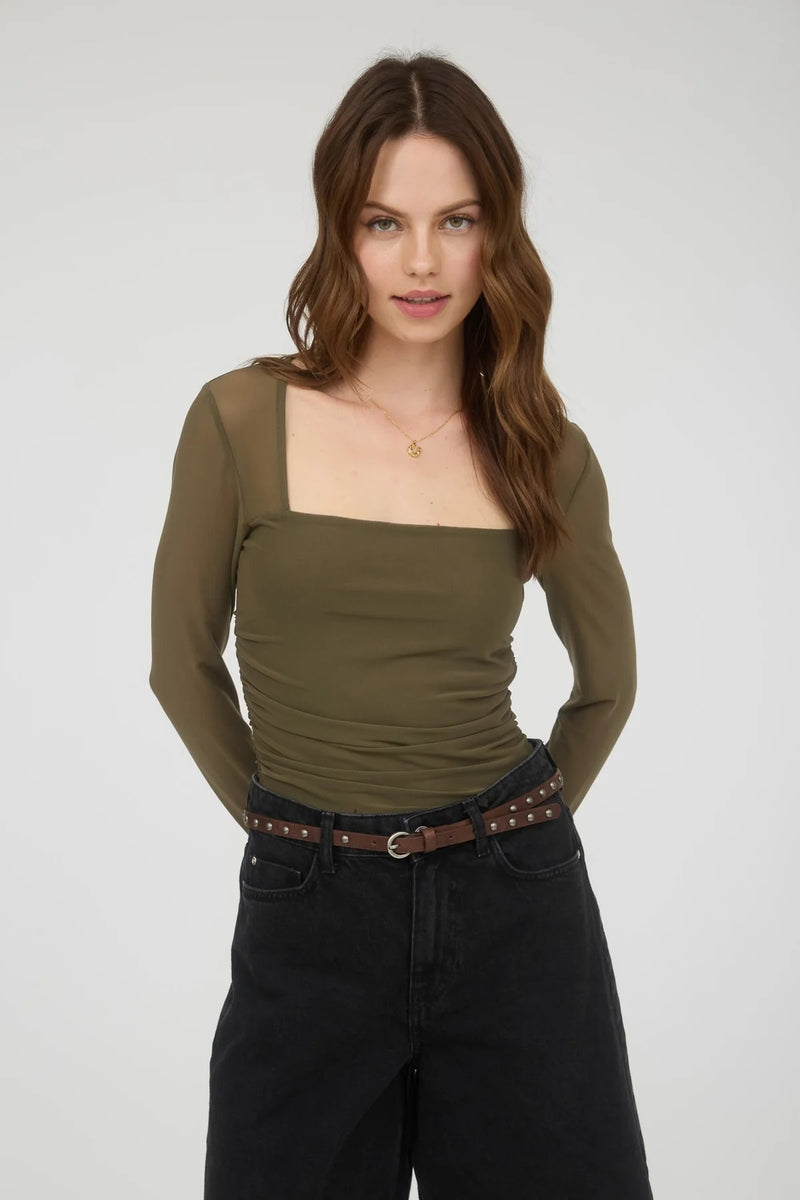 Mika Mesh Long Sleeve Top - Brown