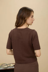 Chocolate Button Down Short Sleeve Sweater