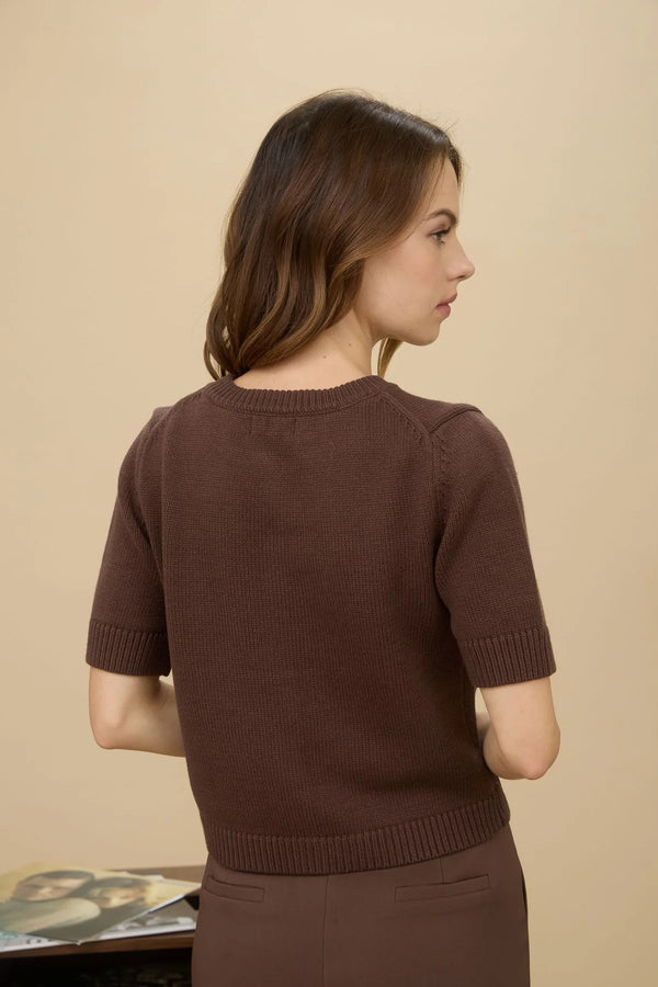Chocolate Button Down Short Sleeve Sweater