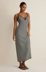 Majestic Striped Midi Black Dress