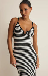 Majestic Striped Midi Black Dress