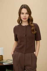 Chocolate Button Down Short Sleeve Sweater