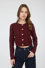Burgundy Cardi with Gold Buttons