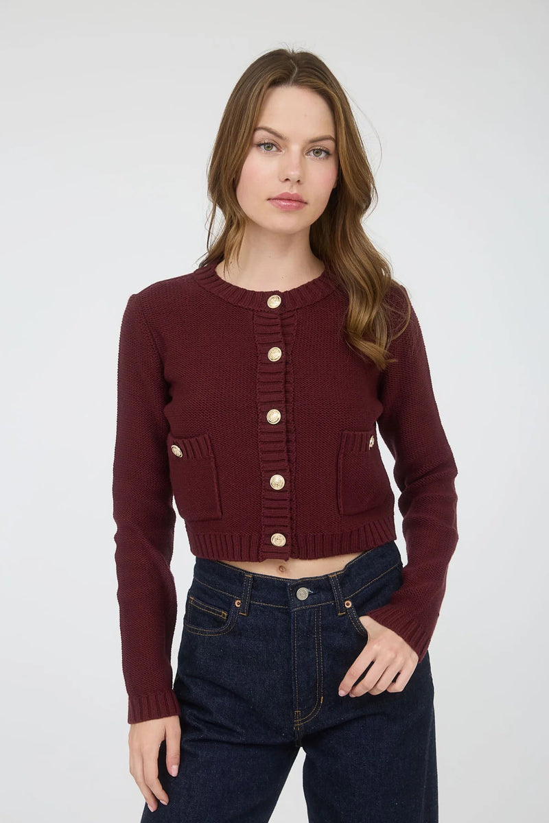 Burgundy Cardi with Gold Buttons